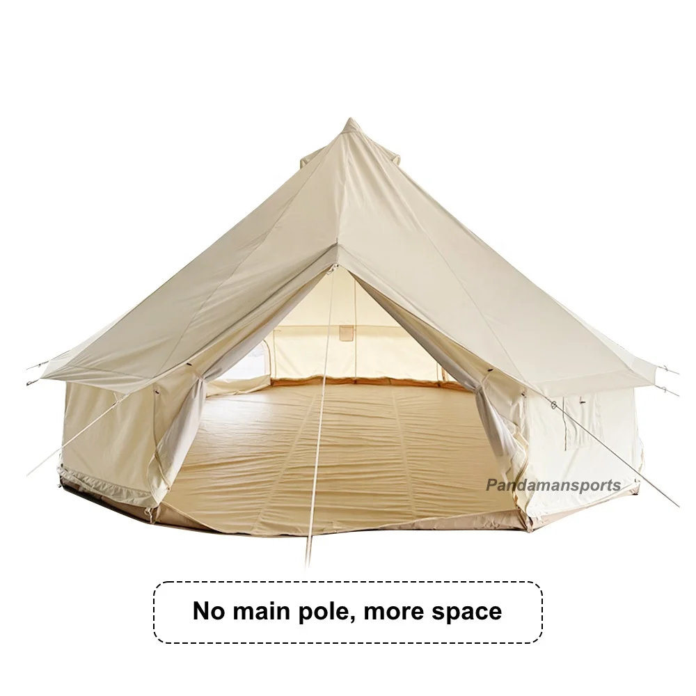 5M Center Pole Less Hotel Resort Family Glamping Equipment Waterproof Outdoor Luxury Large Beige Camping Cotton Bell Dome Tent