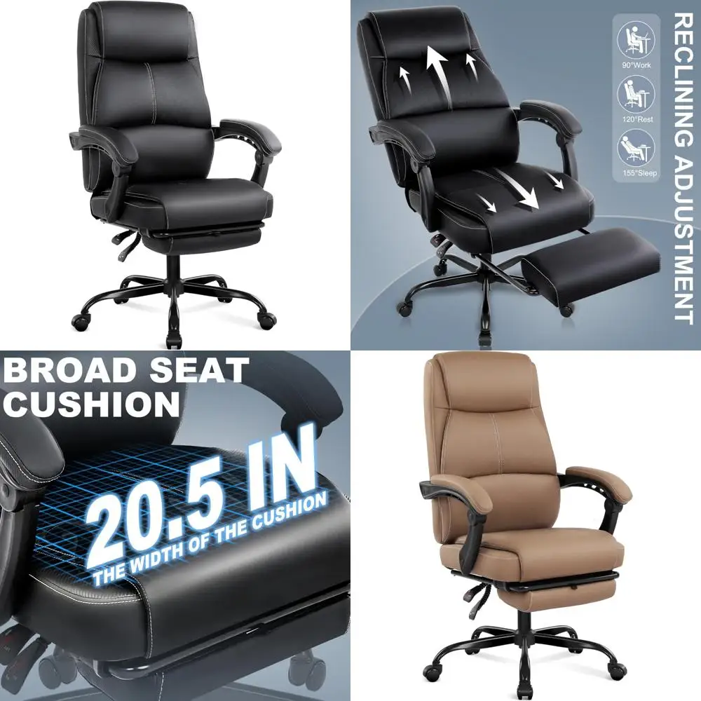Executive High Back Computer Chair with Footrest, Linkage Armrest, 90-155° Recline for Big and Tall Users