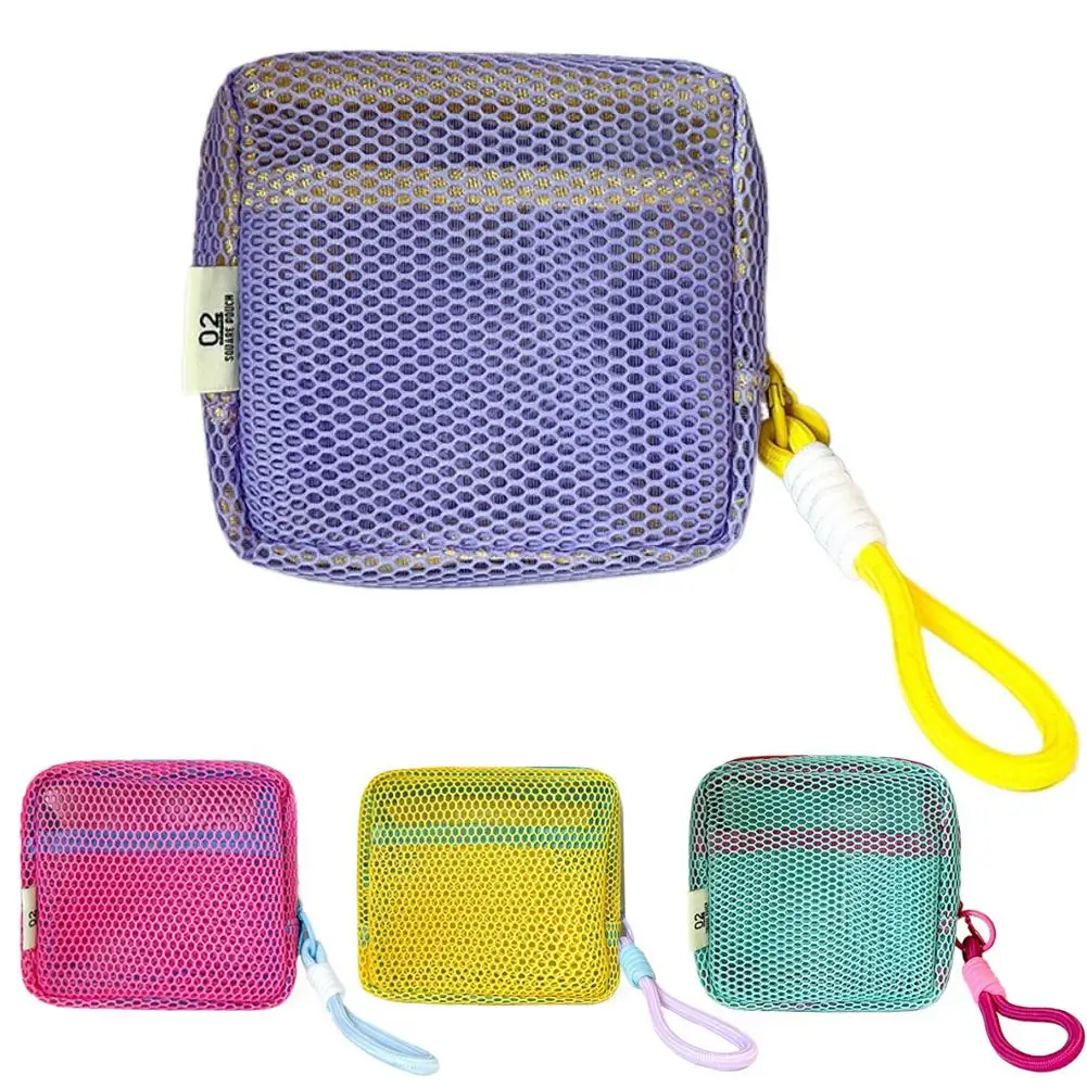 Dopamine Mesh Cosmetic Pouch Breathable Makeup Organizer Bag with Inner Compartments Detachable Wrist Strap and Ring Zipper Pull