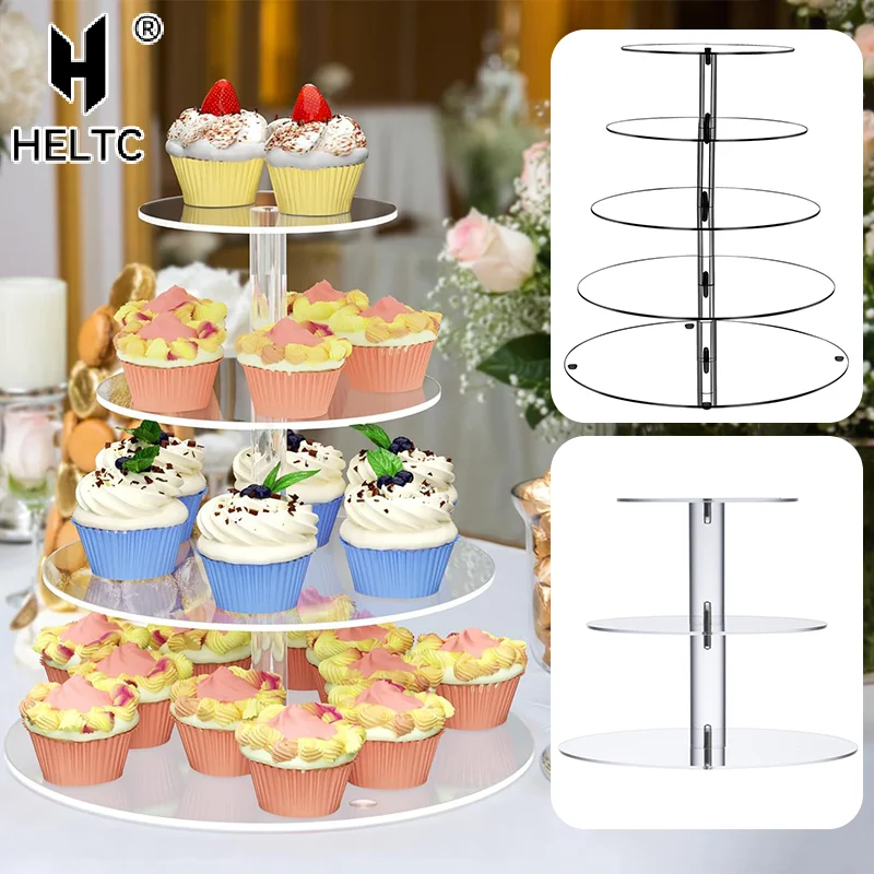 ☸3/4/5 Tier Acrylic Round Cupcake Stand Clear Birthday Cupcake Stand Holder Dessert Display For Wedding Birthday Christmas Party