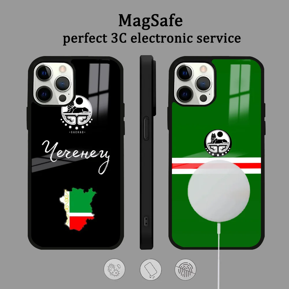 Chechen National Flag Phone Case For iPhone 16 15 14 13 12 11 Pro Max Plus Mini Magsafe Mirror Wireless Magnetic Cover