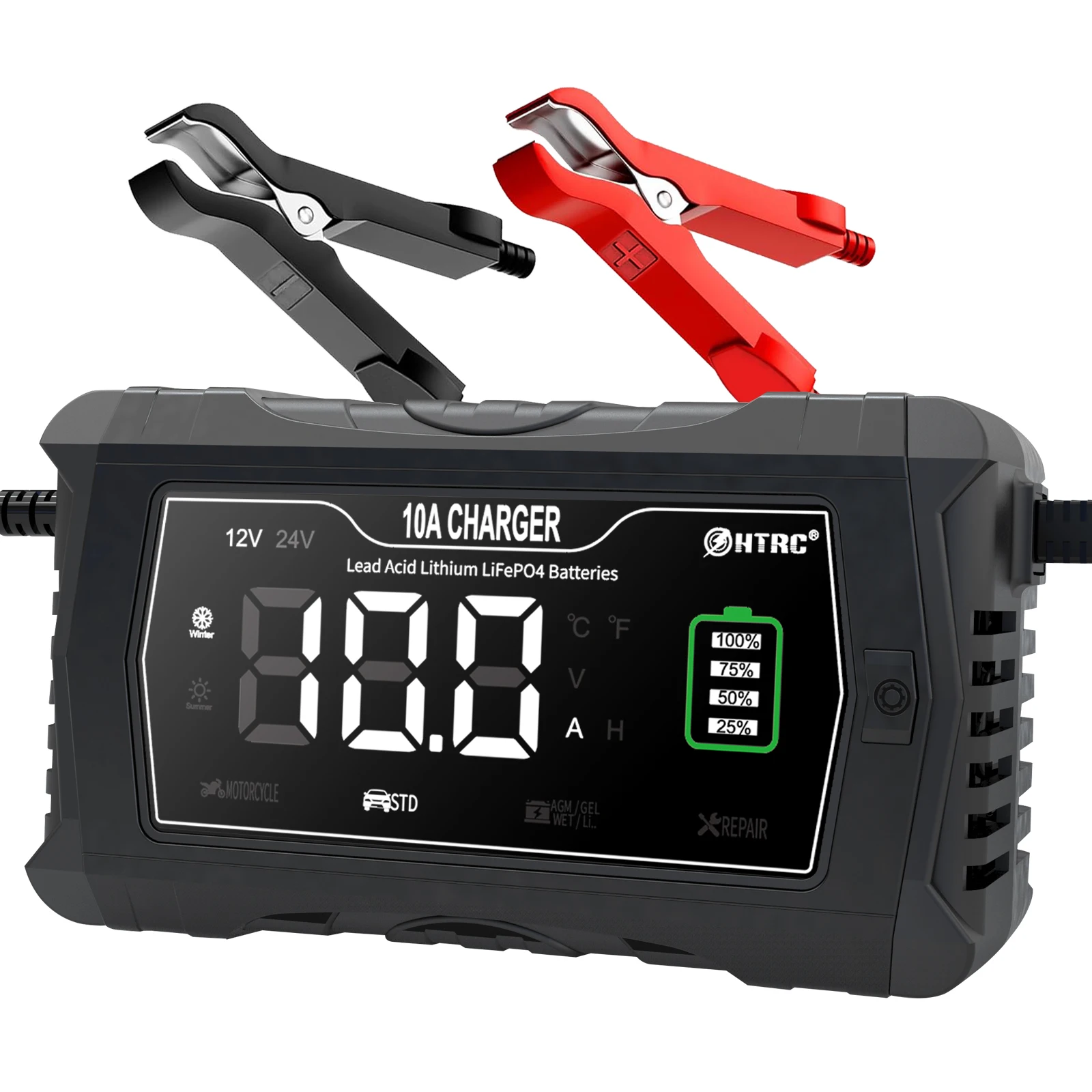 HTRC 12V-24V 35A/25A/20A/15A/10A Carregador de bateria de carro de carro LCD Carga de reparo de pulso automático para LIFEPO4 AGM Lithium batteri