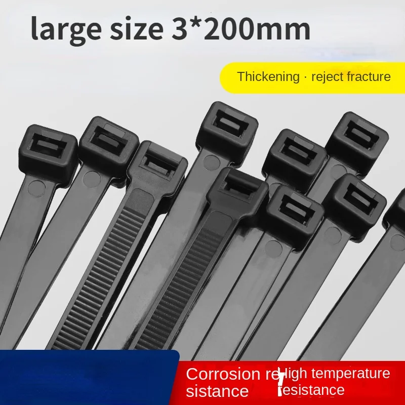 

1000pcs Nylon cable tie black large size 3*200mm,*4*300mm self-locking nylon wire and cable tie