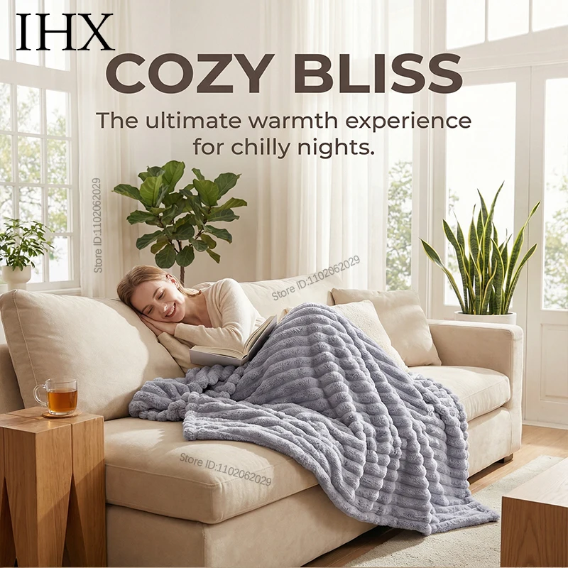 IHX Solid Color Imitation Rabbit Plush Milk Plush Thickened Thermal Leisure Home Blanket Office Nap Blanket, Custom Blanket Size