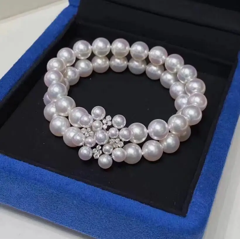 

Two Strands 8-9mm South Sea Round Round White Pearl Bracelet 7.5-8"