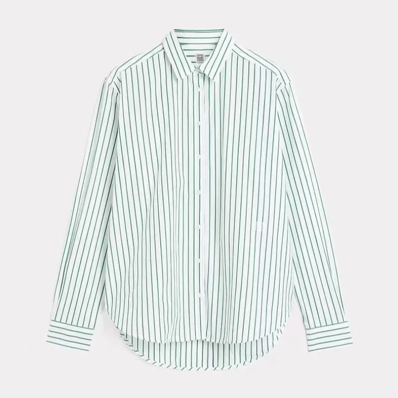 TT@ LUXURY Striped Shirt for Women in Early Autumn of 2024, Striped Embroidered Shirt, Nordic Commuting Style