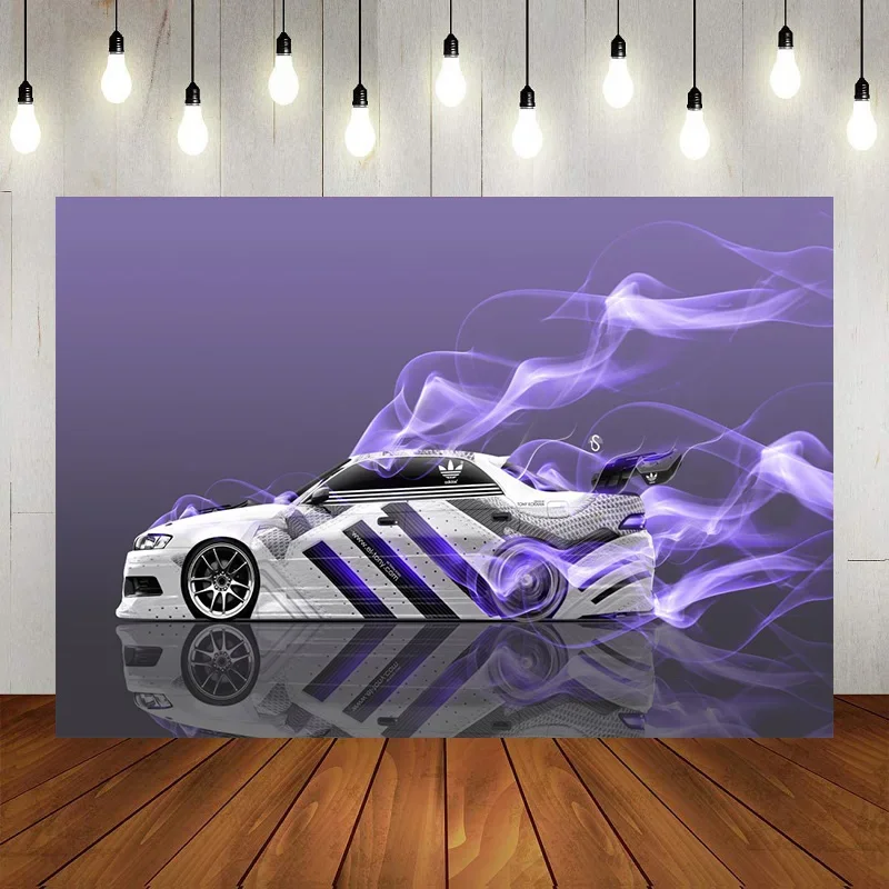 Thrill Racing Car Drifting Race Snow Speed Happy Birthday Party Photography Backdrop Background Banner Decoration Baby Shower