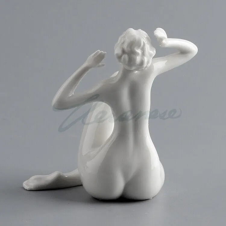 White Porcelain Ceramics Handmade Lady Gilr Woman Modern Art Sculpture Statue
