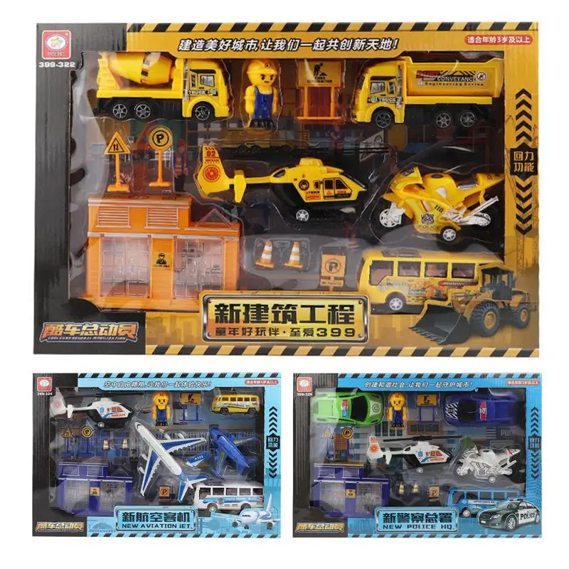 Die Cast Pull Back Cars 13Pcs Cargo Transport Vehicles Site Playset Pull Back City Cars Trucks Toy Cargo Transport Vehicles Site