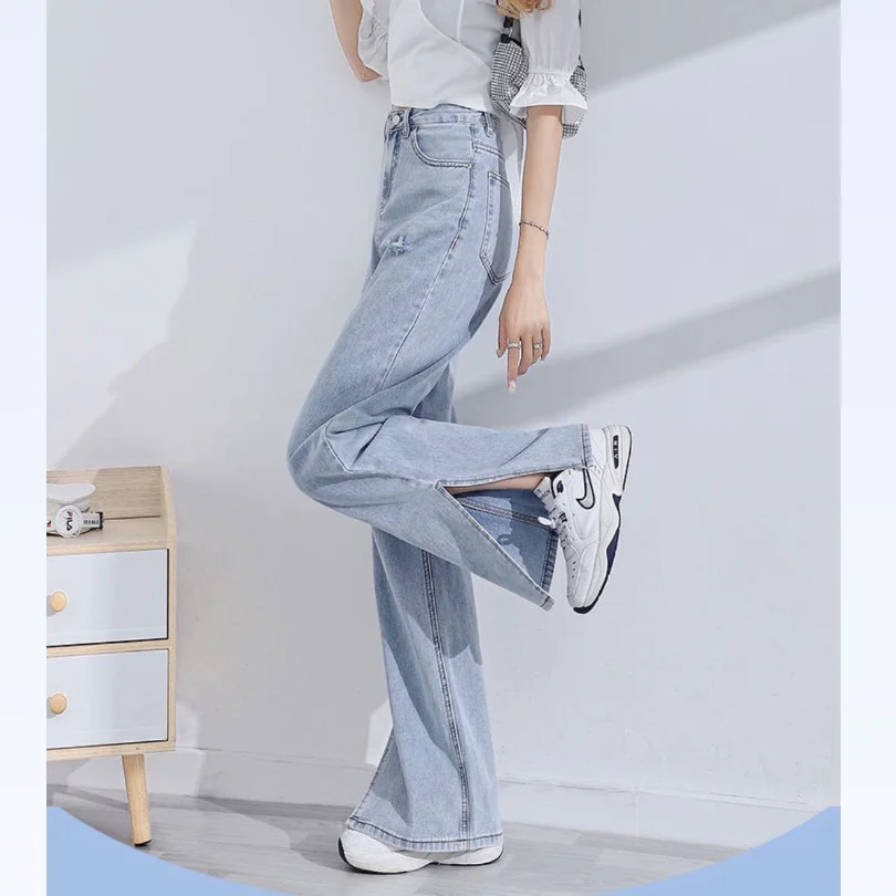 2023 Lente/Zomer Nieuwe Breakout Split Stijl Jeans Voor Vrouwen Hoge Taille Slanke Losse Mode Wijde Pijpen Broek Trend