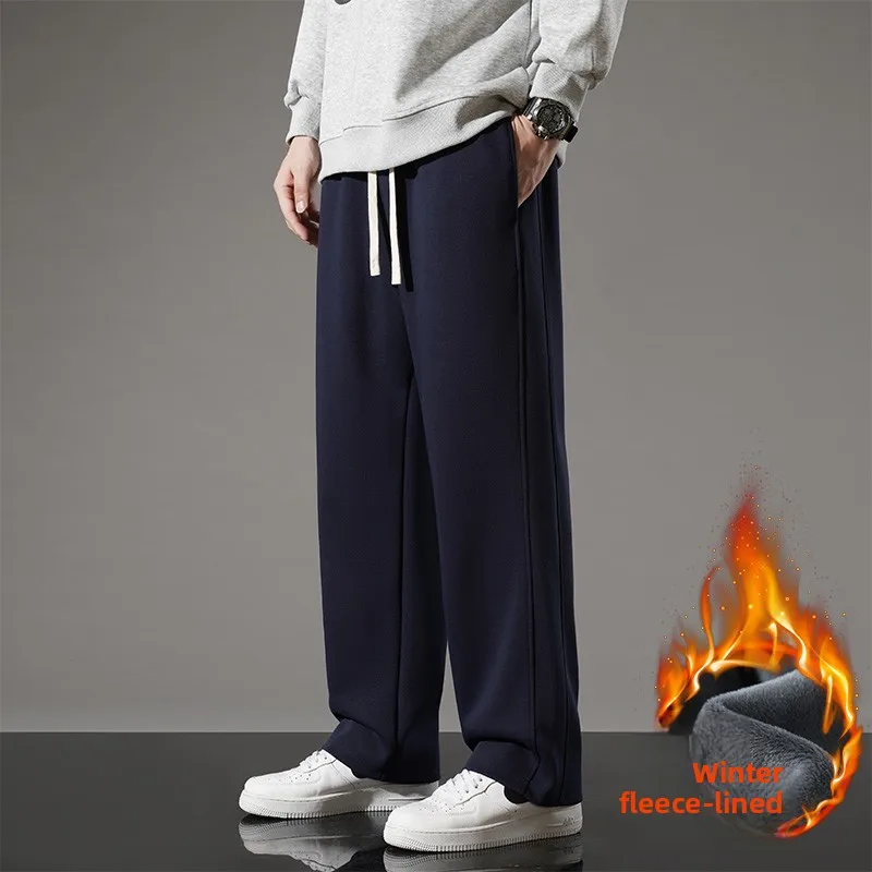 

Men's Winter Fleece Lined Sweatpants Trendy Slim Fit Cargo Pants Straight Leg Cropped Joggers With Trim