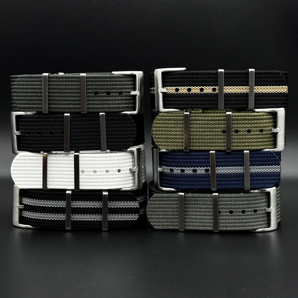 Army Bond Black White Grey color Fabric Watch Band 19MM 21MM Ribbed Nylon Watch Strap Wristband for Omega Seamaster 300/600