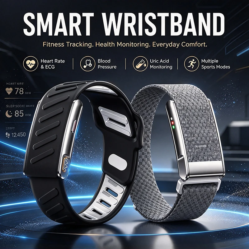 ECG HRV Smart Fitness Tracker Bracelet Men Uric Acid Body Fat Blood Pressure Health Monitor 3ATM Waterproof Sports Band