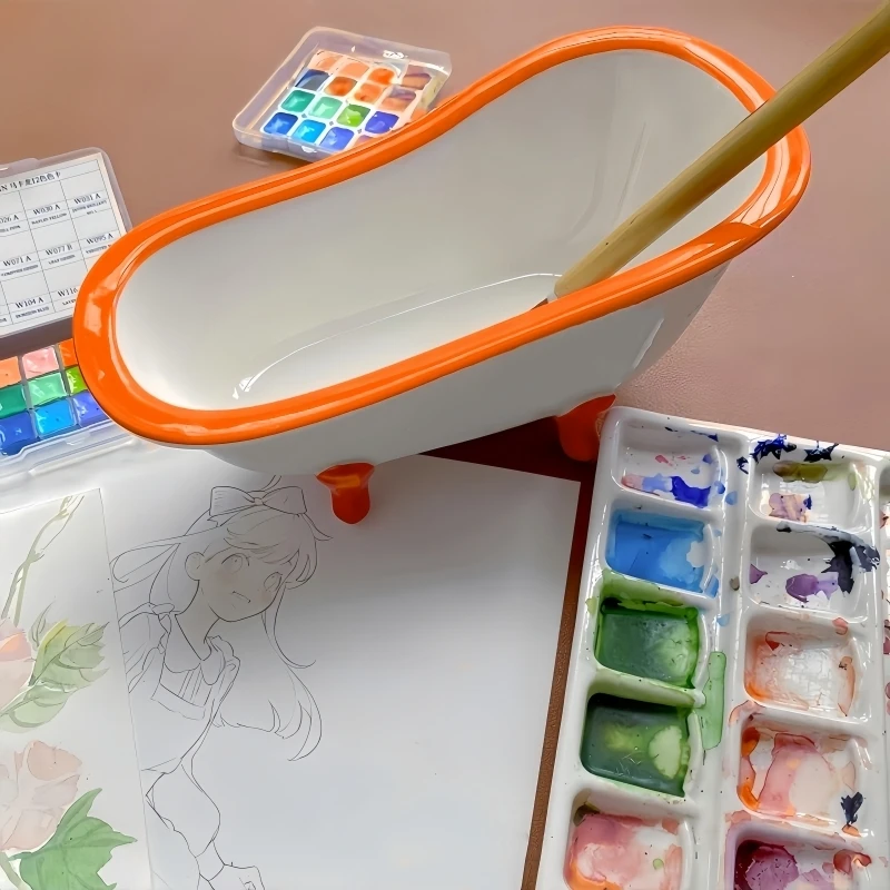 Keramik-Aquarellpalette Kreative Badewannenförmige Pinselwanne Chinesische Malerei Pinselreiniger Badewannen-Malpalette – Detail 7