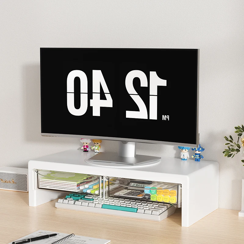 Computer Monitor Stand With Drawer Organizer, Large Storage, 360° Rotating Base Tray, For Office And Home.