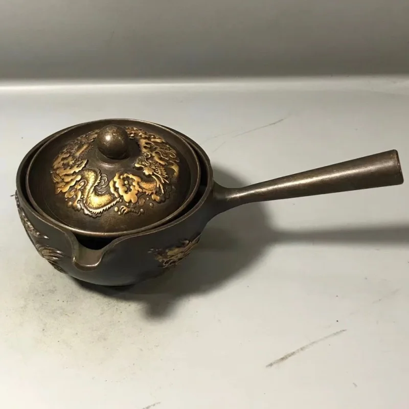 

Antique Style Pure Copper Dragon and Phoenix Flip Tea Pot Kung Fu Tea Art Tea Pot Home Office Tea Ceremony Craft Ornament