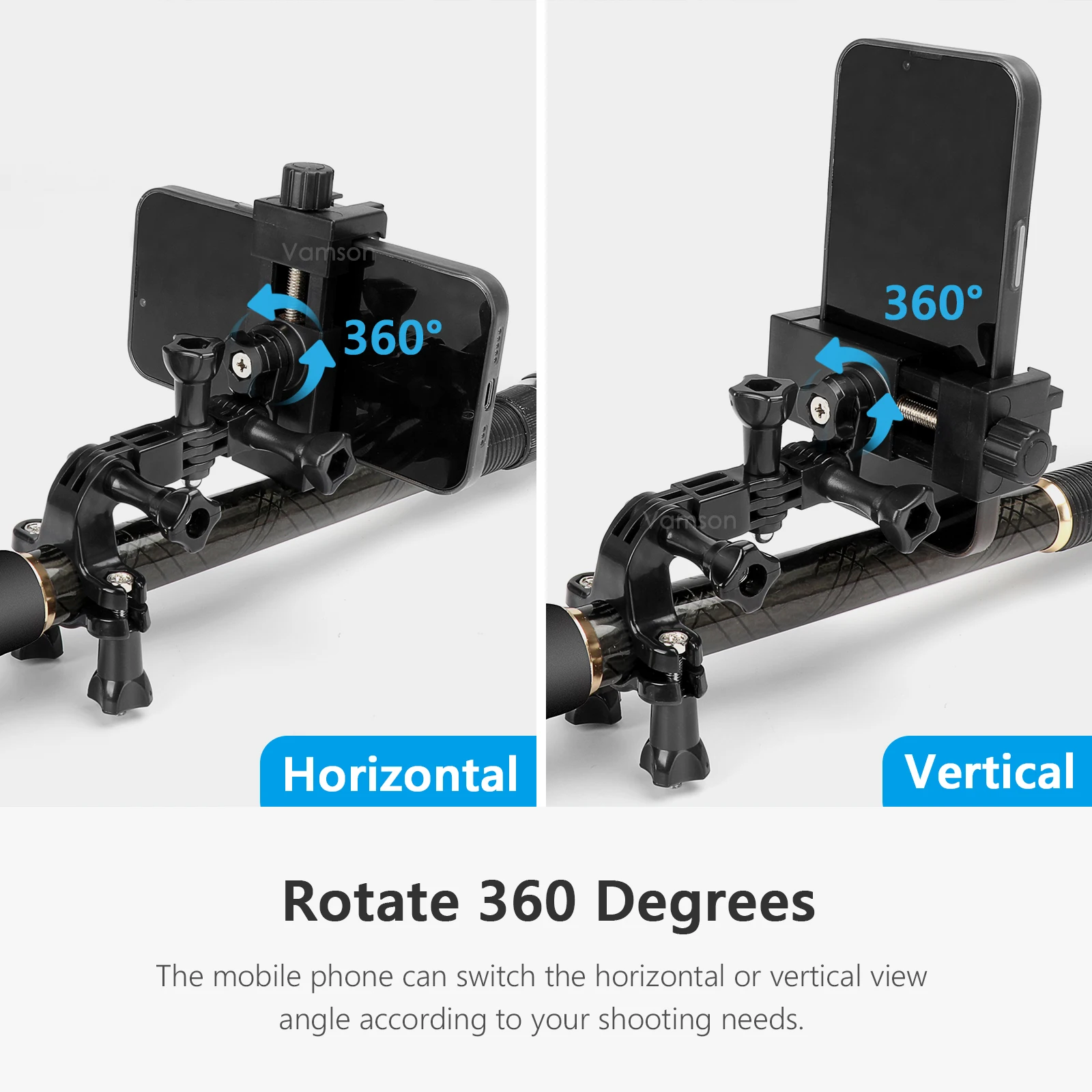 Vamson Fishing Rod Holder for iPhone CellPhone Smartphone Bluetooth Controller for Mobile Phone Holder for Insta360 Gopro Dji