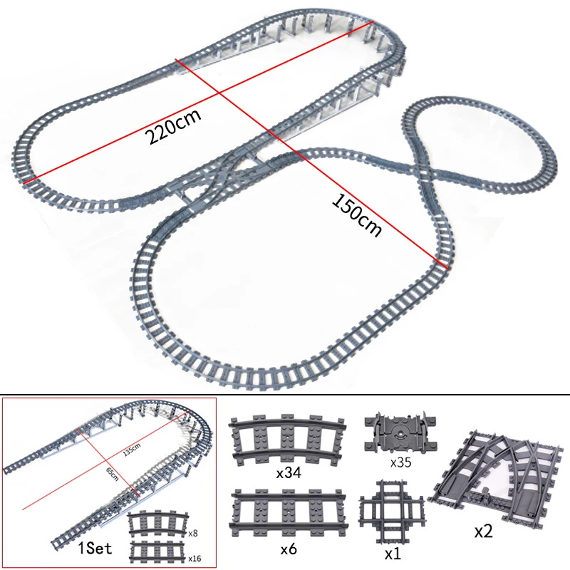 

City Trains Double Layer Flexible Up Hill Tracks Straight Curved Rails Building Block Bricks Technican Creative Toys for kids