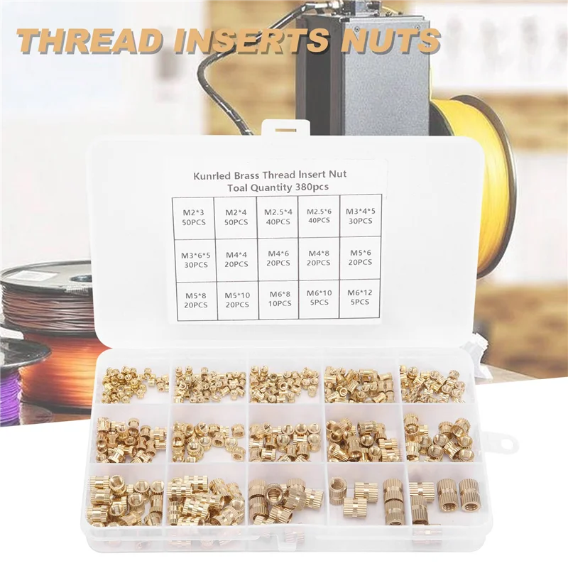 BAAG-380 шт. резьбовые вставки M2 M2,5 M3 M4 M5 M6 метрическая внутренняя резьба латунные резьбовые вставные гайки с накаткой в ассортименте