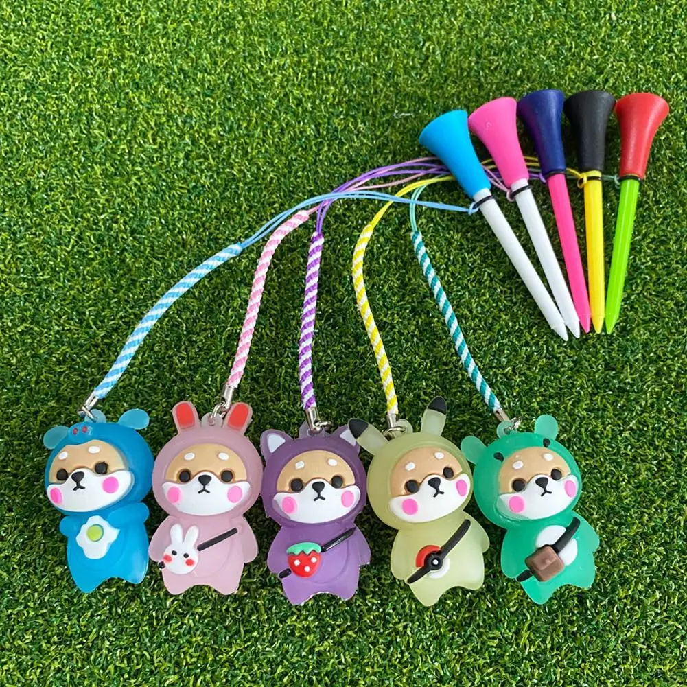 1PC Random Color Golf Tees With Glowing Light Cute Cartoon Doll Prevent Loss Golf Ball Holder for Golf Training Accessories