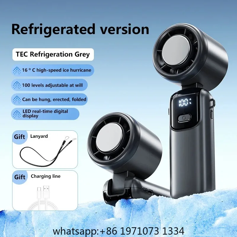 Refrigeration Handheld Electric Fan High-speed Violent Turbo Fan Folding Neck Hanging Ice Pack Small Fan Office Outdoor