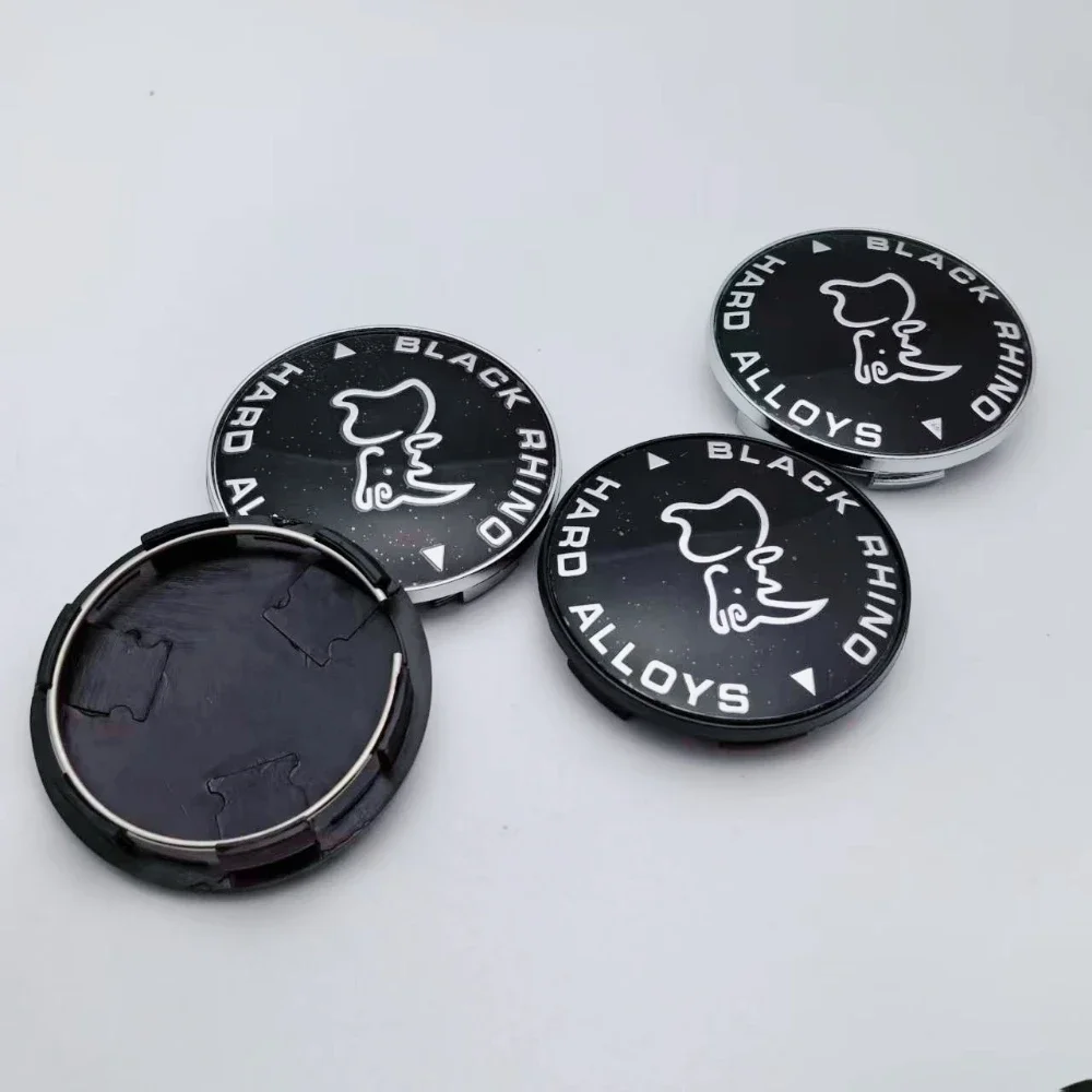 

4pcs Black Rhino Logo Emblem Car Wheel Center Caps 68MM 62MM Wheels Hub Cap Rhinoceros Badge Rim Hubcaps Cover Car Accessories