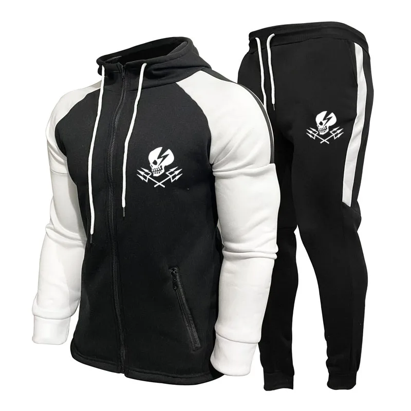 

Anime Skull Logo Print Hooded Zip Sweatshirt+pants 2-piece set Spring Autumn Hip Hop Men's jacket Set New Men Tracksuit set