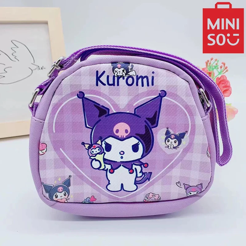 MINISO Cute Cartoon Kuromi Children\'s Bag Half Round Printed Small Body Bag Single Shoulder Bag Crossbody Bag