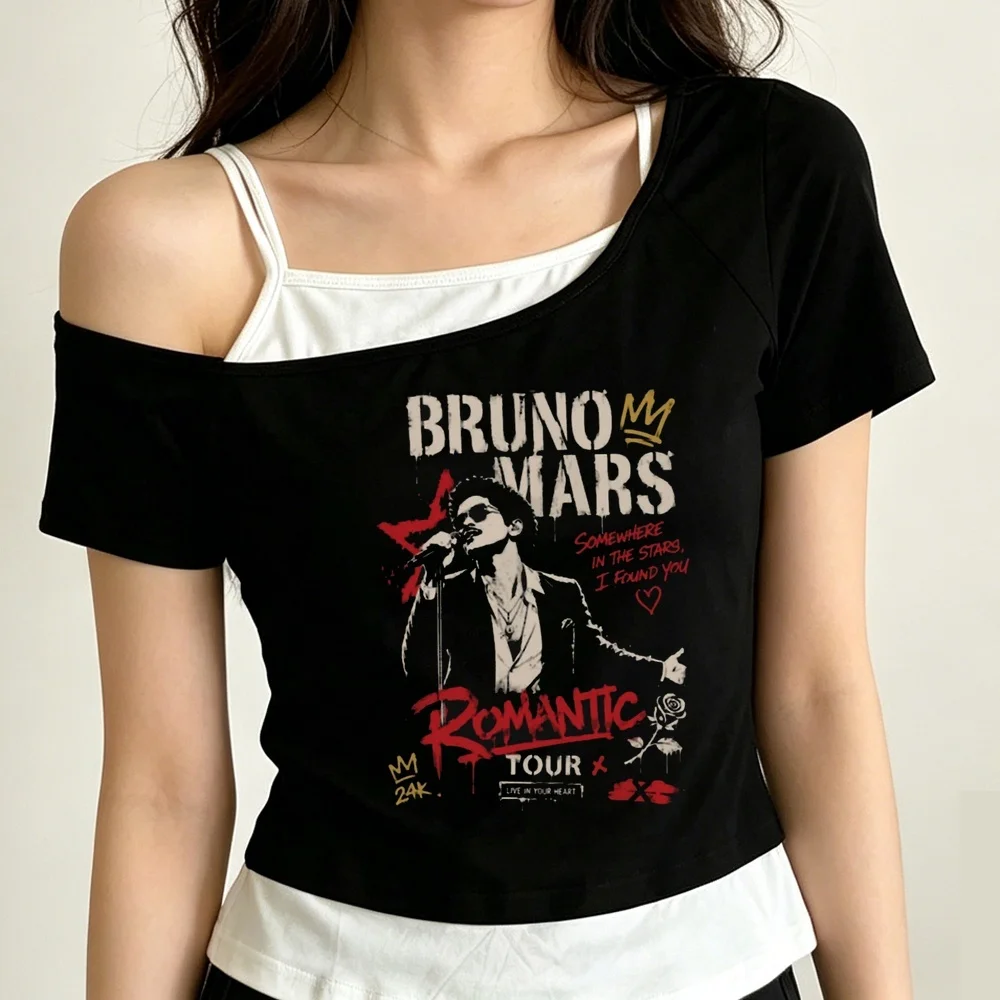 Bruno Mars cropped top teen gothic baddie cutecore cute party top tees japan kawaii grunge cute goth