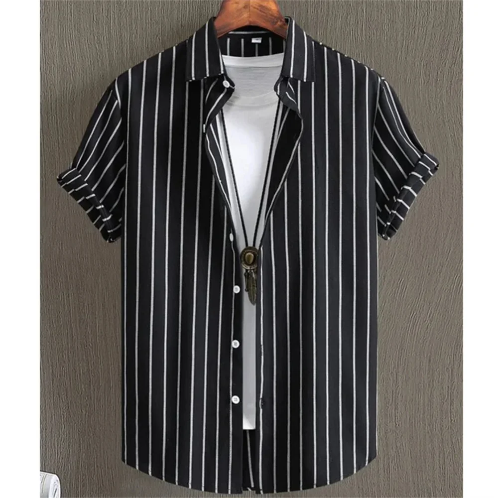 Hawaiian Shirts for Men Black Print High-Quality Men's Clothing Loose Oversized Shirts and Blooms Summer Casual Short Sleeve