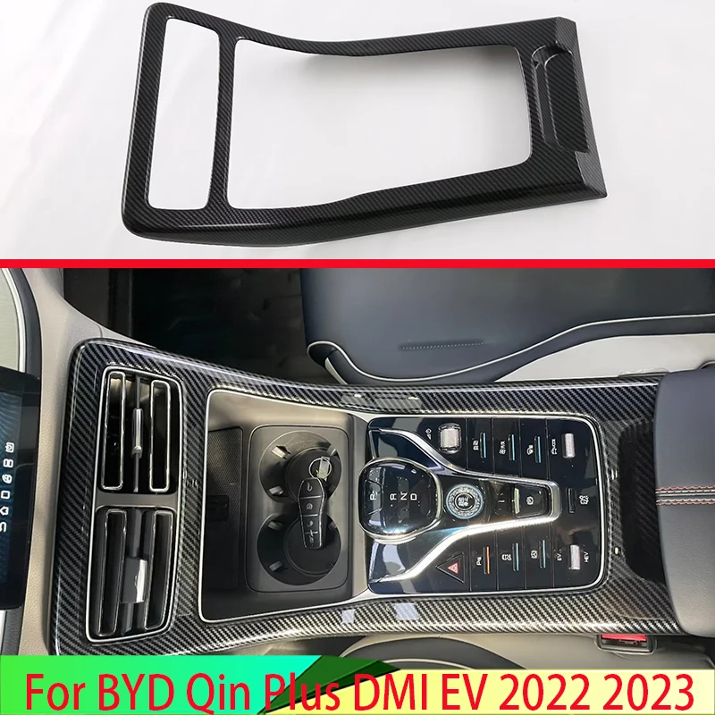 

For BYD Qin Plus EV DMI 2022 2023 Car Accessories Carbon Fiber Style Gear Shift Panel Center Console Cover Trim Frame Styling