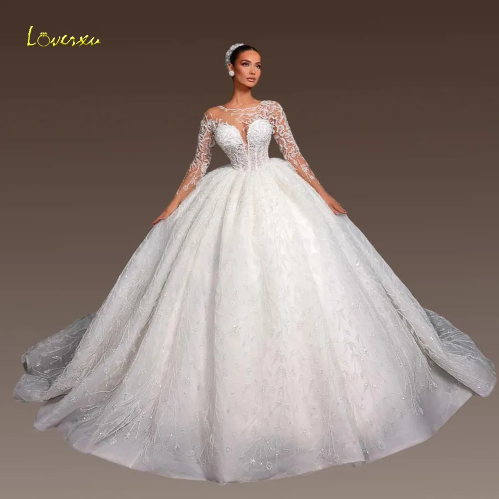 Loverxu Ball Gown Vintage Wedding Dresses O-Neck Long Sleeve Vestido De Novia Lace Embroidery Princess Custom Made Bridal Gowns
