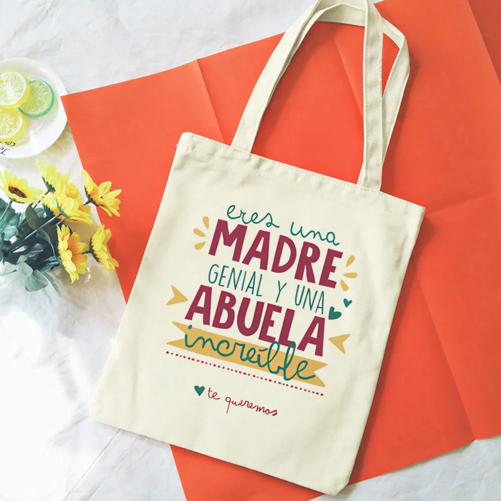 Abuela Letter Print Tote Bag Canvas Large Capacity Shopping Bag Portable Casual Fashion Handbags Mothers Day Gift for Grandma — zdjęcie 5