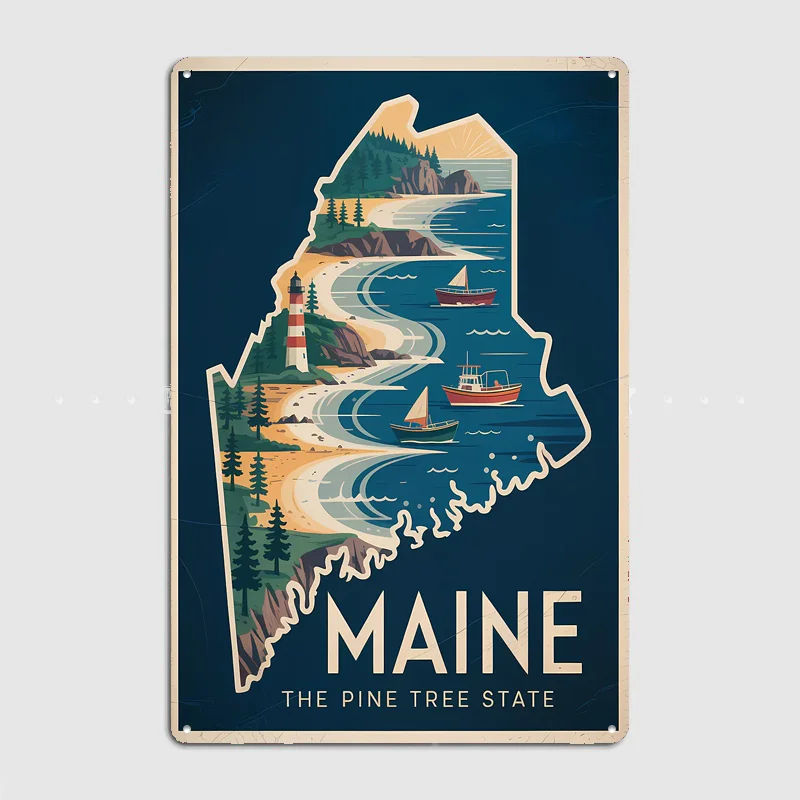 The Pine Tree State Illustration Metal Custom Sign Living Room Wall Indoor Decor Room Decoration Bedroom Posters Home Decor