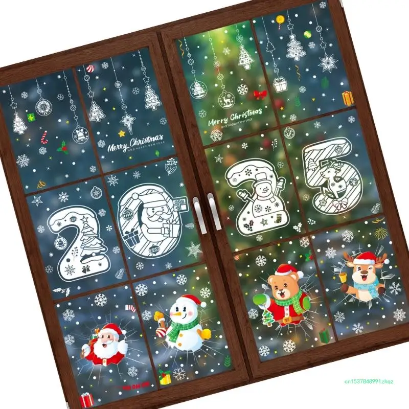 Christmas Window Clings Decoration 2025 Double-Sided Print Decals Party Supplies