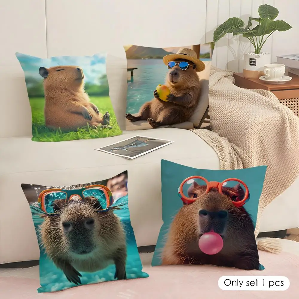 Capybara Cushion Cover Soft Short Plush Pillow Cover Smooth Cozy Texture Aesthetic Cushion Case Home Decor