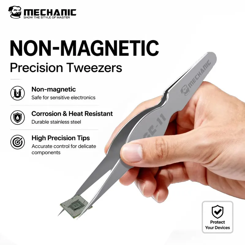 MECHANIC HUGE-11 Wide Body Precision Tweezers High Hardness Non Magnetic Alloy Steel for PCB IC Chip Phone Repair Tool