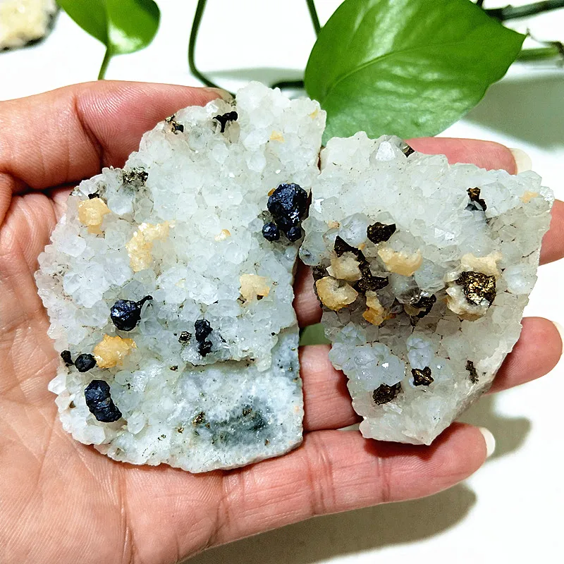 Natural Stones White Crystal Clusters Iron Copper Ore Symbiont Mineral Meditation Witchcraft Healing Chakra Room Decoration