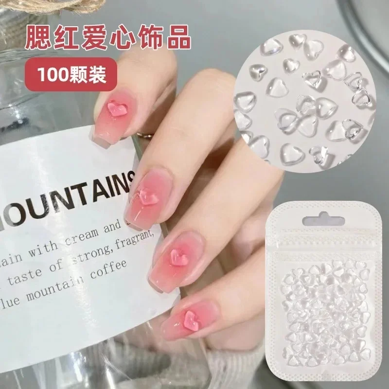 100-600Pcs Heart Nail Art Decoration Transparent Flat Bottom Jelly Resin Peach Love Charms Ornament Nails Art Accessories