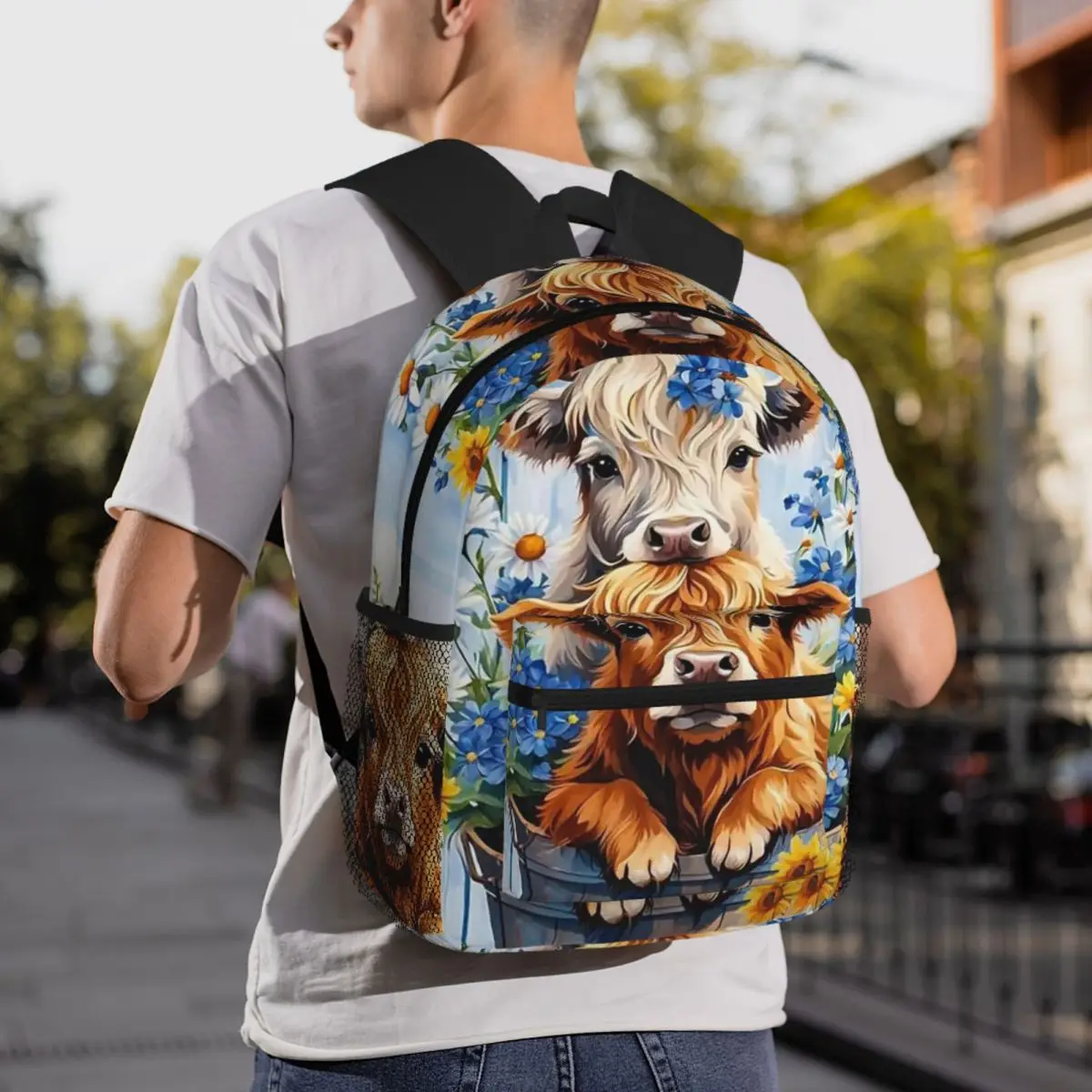 Cartoon Animal Cattle Printed Backpack Daypack Large Capacity Boys Girls BookBag School Bag Shoulder Bags for Men Women