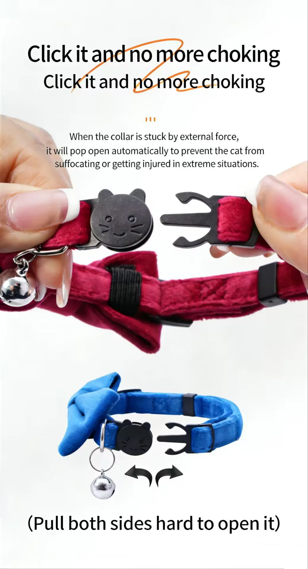 Abnehmbares Katzen- und Hundehalsband mit Fliege und Glocke, niedliches, verstellbares Hundehalsband mit Schleife und kleiner Glocke, Zubehör für Katzen – Detail 4