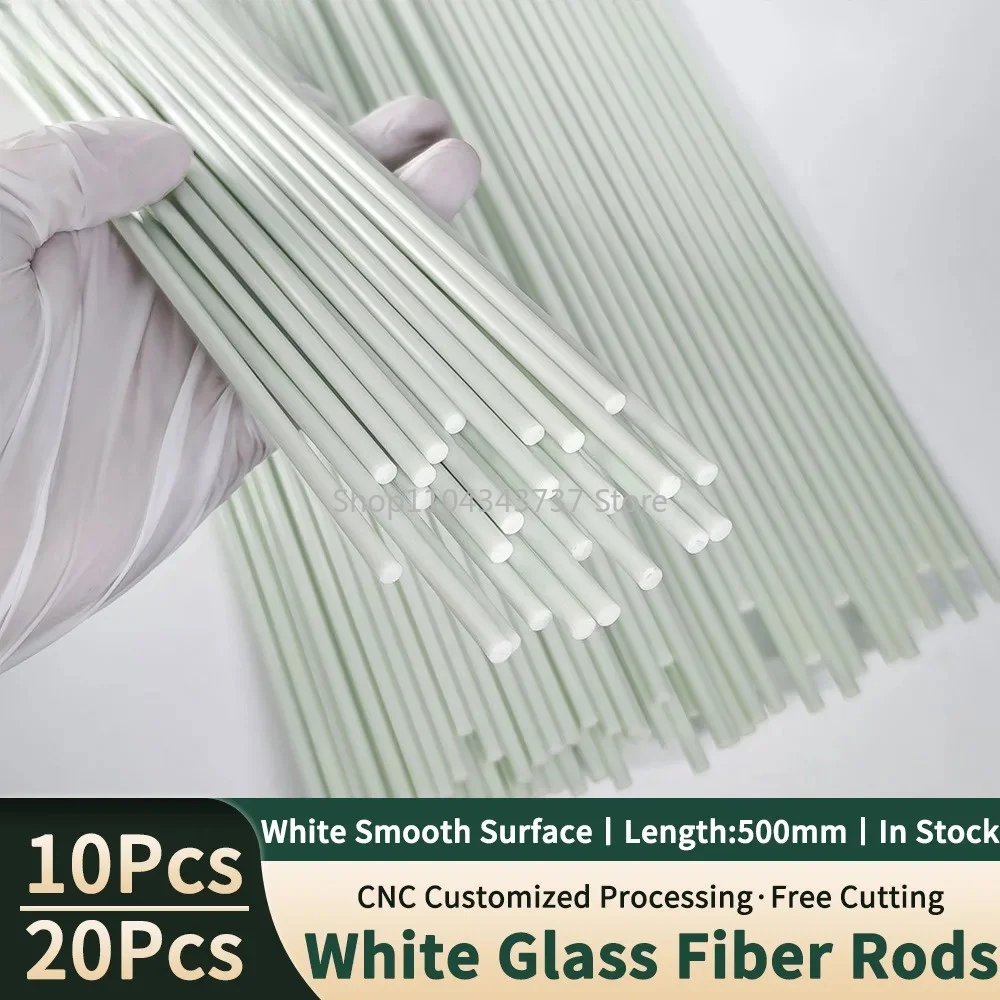 10pcs/20pcs White Fiber Glass Rods 0.8/1.0/1.5/2.0/3.0/4.0/5.0mm Length 500mm Glassfiber Rod For Tents,Greenhouses,Planting,Kite