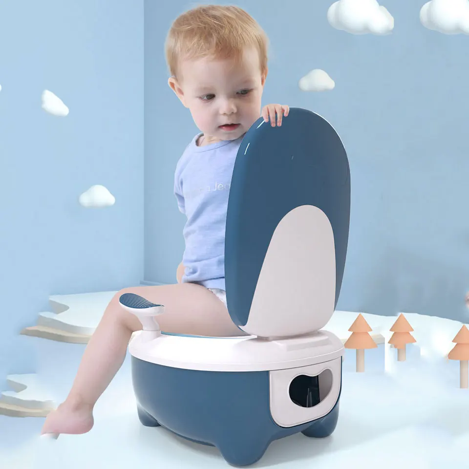 Kartun Penguin Bayi Toilet Duduk Portabel Anak-anak Pelatihan Toilet Duduk Bayi Laki-laki WC Pot Bayi Toilet Anak Laki-laki Urinoir Travel Pot