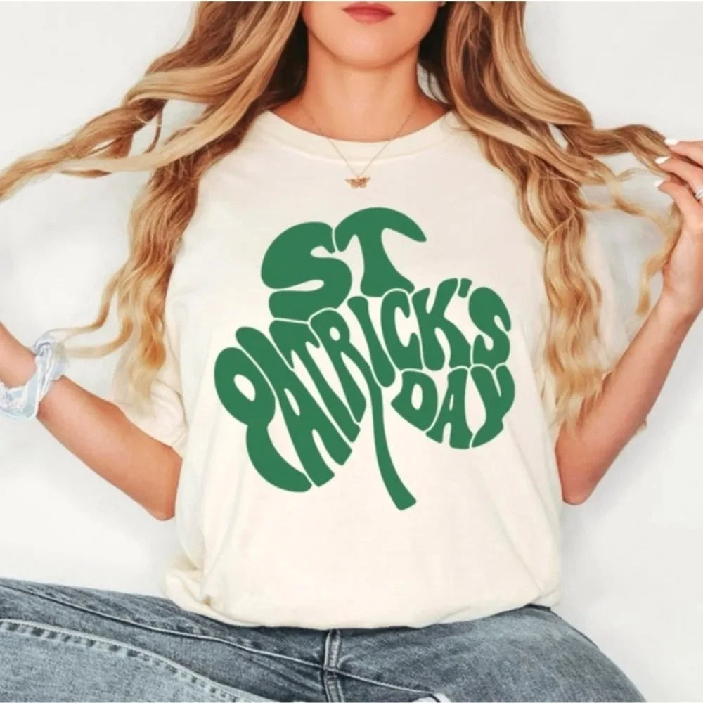 St. Patrick's Day Shamrock Shirt Lucky Tees St Patrick's Day Women Tees Irish O-neck Short-sleeve Clothes Lucky Summer Tee Shirt