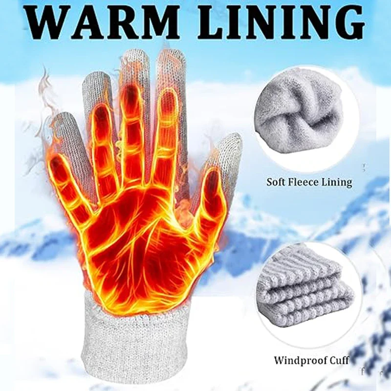 Winter Gloves Thickened Knitted Touch Screen Ski Running Gloves Anti-Slip Full Finger Windproof Cold-proof Unisex Cycling Gloves