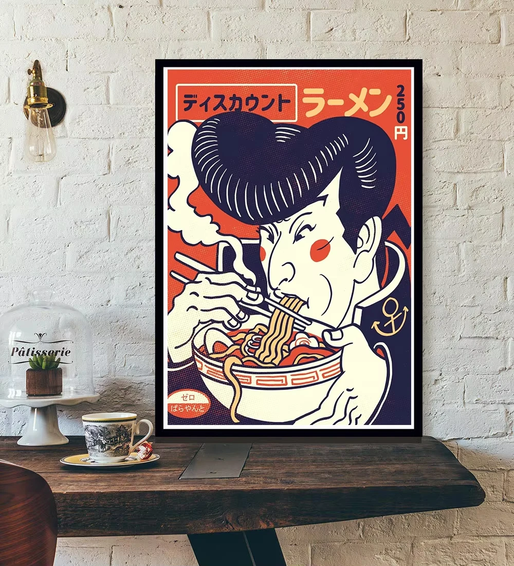 Vintage Illustrator Japan Ramen  Poster Animal Ramen Sushi Painting Wall  Decoration Kawaii Room Decor Canvas Poster