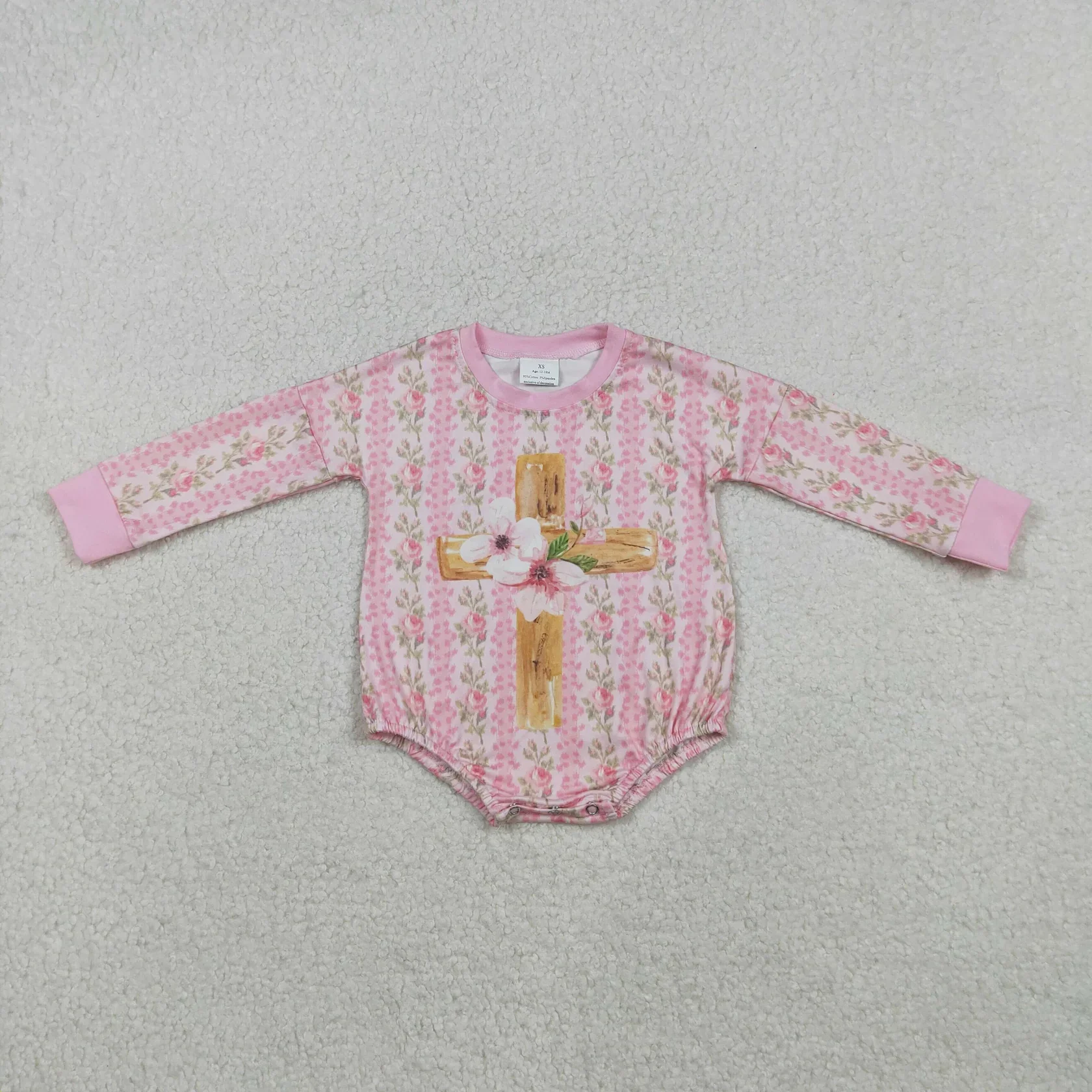 

Wholesale Newborn Baby Girl Easter Long Sleeves Kids Toddler Flower Clothing Infant Children Girls Bubble Romper
