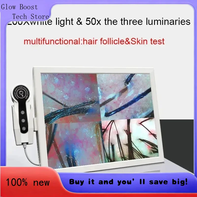 Analizador de piel Digital Glow 2024, Detector profesional de cámara para el cuero cabelludo, dispositivo de aceite de folículo capilar de 15 pulgadas