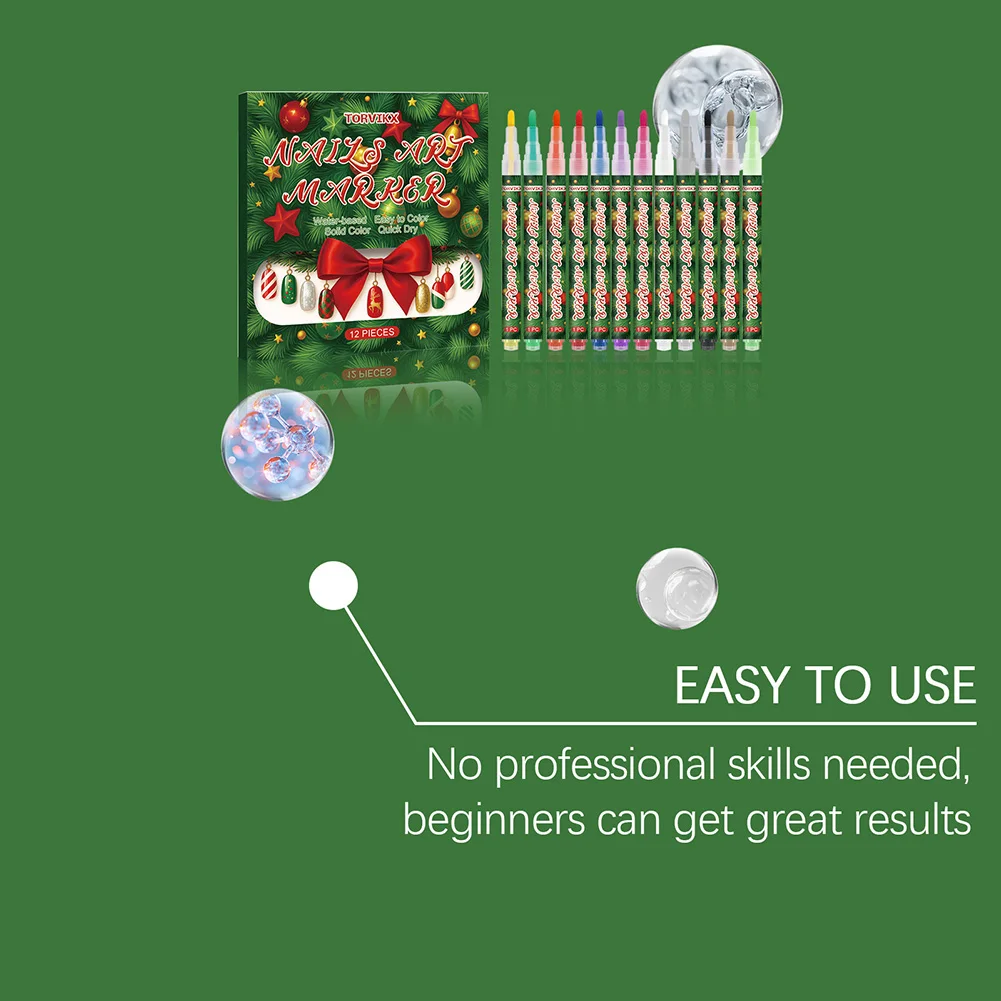 أقلام تصميم مخطط فني للأظافر تدوم طويلاً، موضوع عيد الميلاد، قلم تلوين الأظافر DIY، حفلة عيد الميلاد، قراءة الأظافر #6