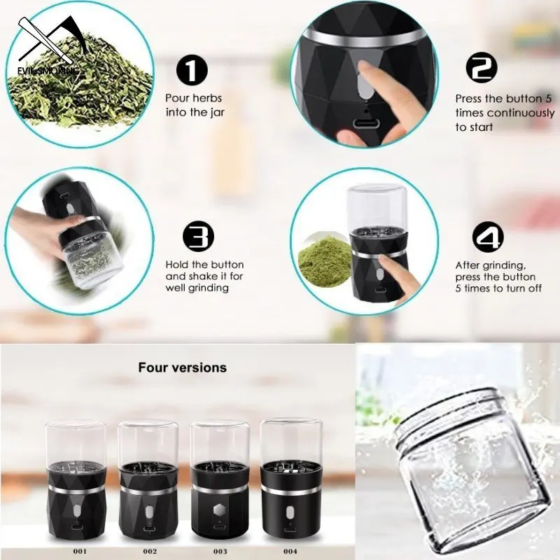 EVIL SMOKING LTQ Mini Electric Dry Herb Grinder Portable Tobacco Shredder Stainless Steel Spice Crusher Smoking Accessories